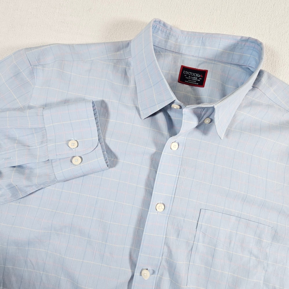 UNTUCKit Charly WF Shirt Mens XL Blue Plaid Slim Fit Wrinkle Free Button Down